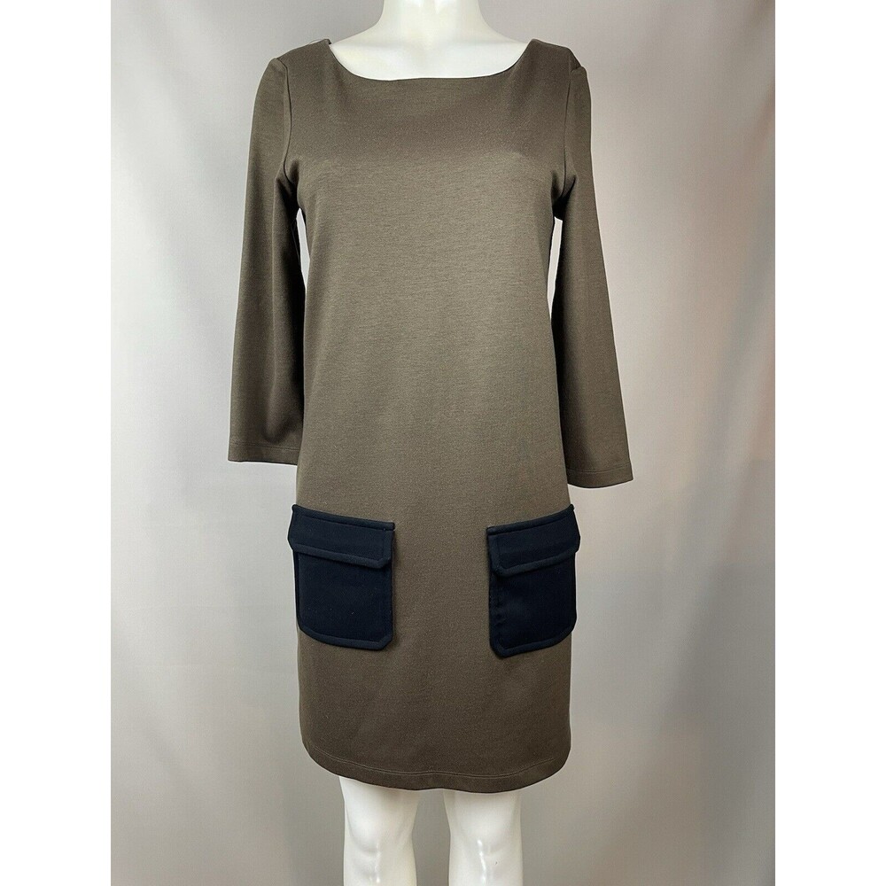 Bailey 44 Shift Dress Size Medium Olive Green Black Pockets Dark Academia Basic